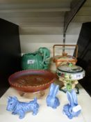 A Sylvac monkey jug, Wadeheath ware biscuit barrel,