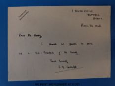 Sir John Douglas Cockcroft (1897-1967) Signed autograph letter,