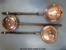 Three 19thC copper warming pans