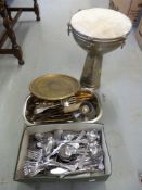 A quantity of metalware to include stainless steel King's pattern cutlery, copper pans,