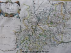 Robert Morden 17thC coloured map of Gloucestershire (35 x 43cm)
