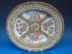 A 19thC Chinese Canton famille rose platter with reticulated border (28.5 x 24.