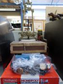 A mixed selection of treen to include carved soapstone Dogs of Fo, a green stone seated Buddha,