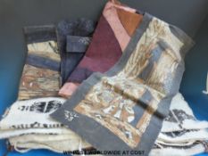 Three African batiks together with two cream ground Kuba dance skirts