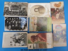 A collection of loose postcards including WWI, silks, topographical, humorous etc,