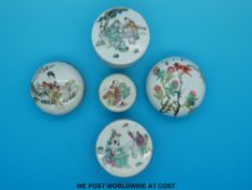 A small collection of five Chinese 19thC pots, all decorated with figures,
