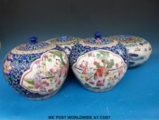 Two pairs of Chinese ginger jars, one pair decorated with figural scenes,