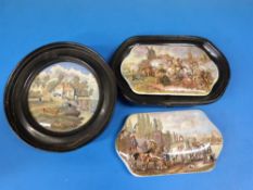 Two oblong Prattware pot lids,