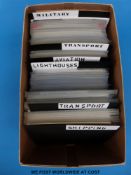 A box of transport postcards to include trams, buses, cars,