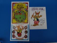 Original pen and colour cartoon 'Hello Ben from Peter Rabbit and Vince Fago' together with two