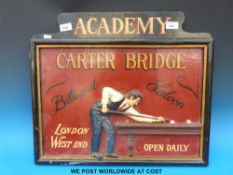 A Carter Bridge Billiard Saloon advertising board,