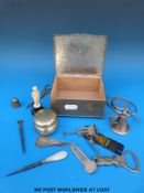 A hammered pewter trinket box with 'S.S.