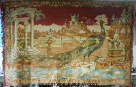 A silk / fine wool wall hanging with peacock design