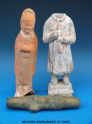 A Chinese Tang dynasty terracotta burial figure (22cm tall) together with a Chinese funerary figure
