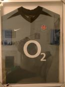 A framed England rugby shirt signed by Will Greenwood