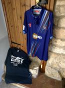A Gloucestershire County Cricket Club shirt and 'Return of the Glorious Glo'sters'  T-shirt both in