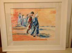 A signed original framed picture of several figures by popular Gloucestershire artist Marietta