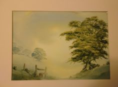 An unframed watercolour landscape with trees by popular Gloucestershire artist Sian Defferary