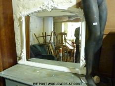 A white painted over mantel mirror with bevelled glass (110 x 130cm)