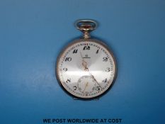 Omega gentleman's pocket watch with keyless movement in continental silver case with engine turned
