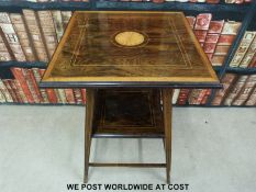 An 19thC inlaid rosewood side table with undershelf (H66 x 45cm square)