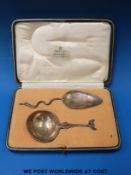 A cased snake-handled spoon and a fish-handled ladle, Edinburgh 1922, maker Brook & Son,