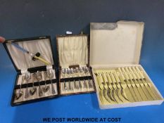 Three cased sets of silver plated cutlery including fish knives & forks,