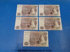 Five consecutive Bank of England ten pound notes J B Page,
