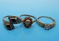 Three 9ct gold rings, variously set with a cameo,