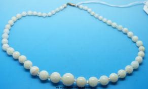 A necklace made up of 49 graduated opal beads of 5mm to 11mm diameter with 18ct white gold clasp