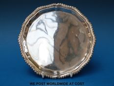 A George V hallmarked silver card tray with gadrooned edge, Chester 1911,