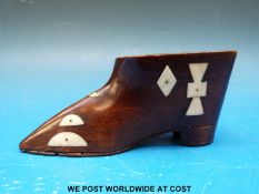 A Napoleonic prisoner of war brass and bone inlaid novelty shoe trinket box