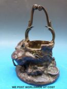 A Susse Feres bronze of a bird running beside a well,