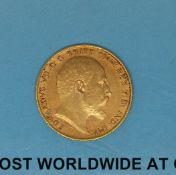 A 1910 gold half sovereign