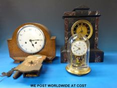Four various clocks including a black marble example,