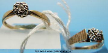 Two 9ct gold rings each set with a diamond