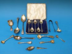 A quantity of Georgian and later hallmarked silver cutlery including Walker & Hall golf spoons,