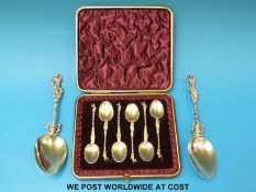 A set of six continental white metal teaspoons and another pair of spoons (159g for all eight)