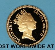An 1990 cased gold proof full sovereign with certificate no 1954