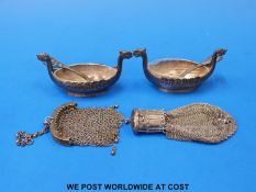 A pair of Norwegian white metal salts formed as Viking longboats, each marked 925S (length 8.