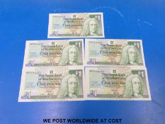 Five £1 'Scottish Parliament' consecutive,
