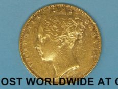 An 1847 young head gold full sovereign shield reverse