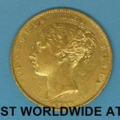 An 1846 young head gold full sovereign shield back,