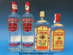 Two 1 litre bottles of Smirnoff vodka and two bottles of Gordon's gin (1 litre and 70cl)