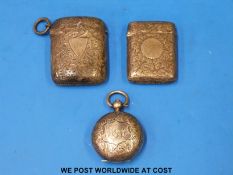 A silver sovereign holder (B'ham SD & Co) and two hallmarked silver vestas