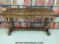 A burr walnut sidetable fitted central drawer,