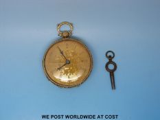 A c1880 gentleman's 18ct gold fusee pocket watch with beetle and poker hands and chased dial