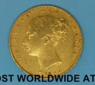 An 1843 young head gold full sovereign shield back,