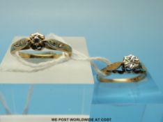 Two 9ct gold rings set with a diamond to each