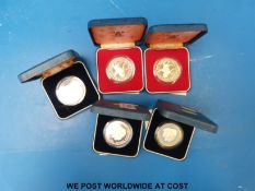 Five cased Royal commemorative silver proof crowns,